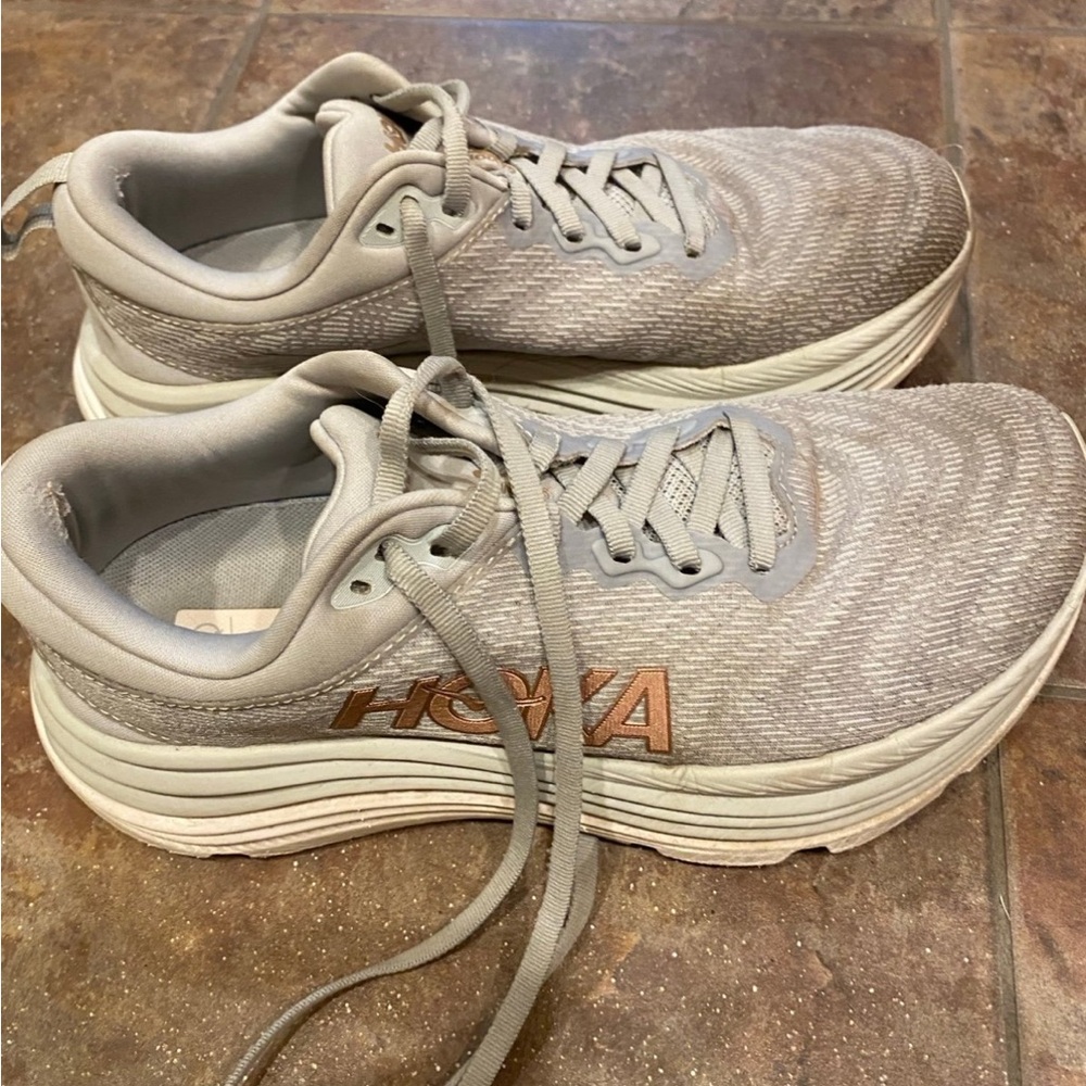 Hoka Light Gray and Tan Athletic Shoes